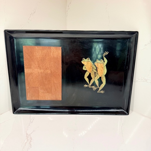 Couroc Vintage MCM Cheese Board Dancing Frogs Inlay Tray‎ Barware - Picture 2 of 4